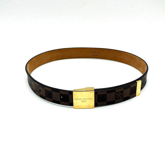 Authentic Louis Vuitton Damier Ebene Saint Tulle Carre Belt Brown 75/30 - Picture 1 of 13